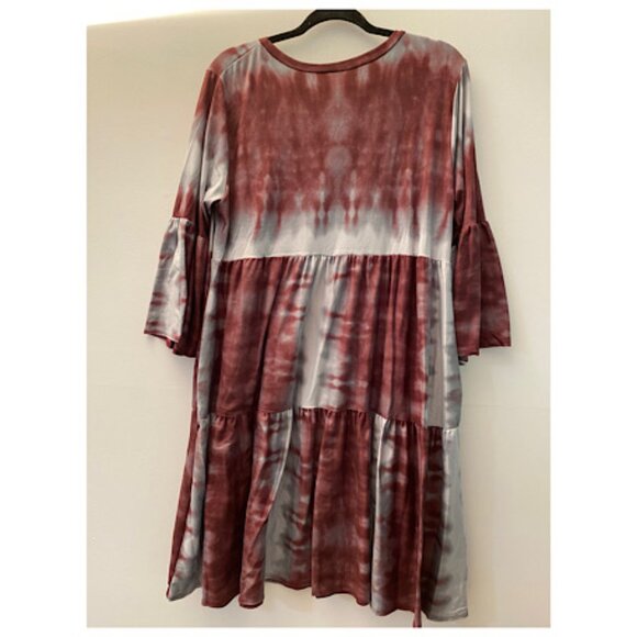 NWOT Burgundy Tie Dye Plus Size Casual Midi Dress with Side  Pockets. Bohemian - Picture 6 of 7
